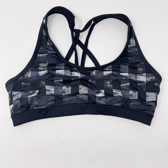 Marika Womens Large L Black Gray Print Strappy Crossback Racerback Sports Bra - Picture 1 of 8